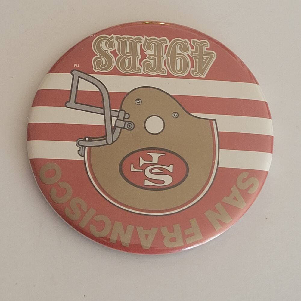Vintage San Francisco 49ers Pinback Button Red Striped Helmet Football Pin